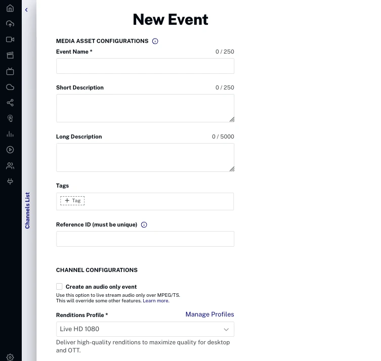 NextGen Liveチャンネルの作成